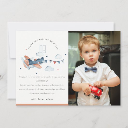 Niedliche Rostwolken-Flugzeug Wolken Kinder Foto G Dankeskarte (Vorderseite)