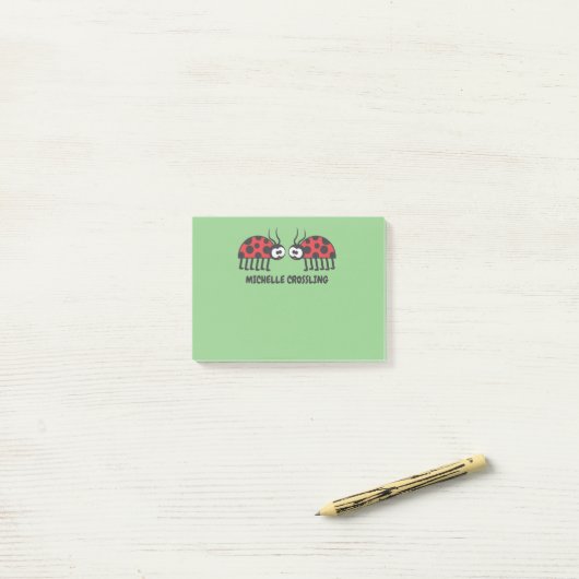 Niedliche Rot-Grün-Neugierige Ladybug und Spots Post-it Klebezettel (Auf Schreibtisch)