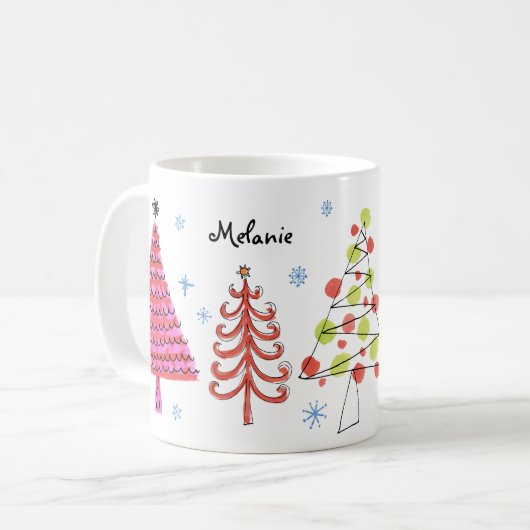 Niedliche Rot-Grün-Rosa-Weihnachtsbaume Kaffeetasse (Vorderseite Links)