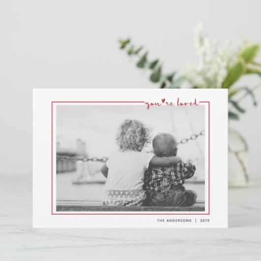 Niedliche Rot Handschrift Sie sind geliebt Frame V Einladung (Stehend Vorderseite)