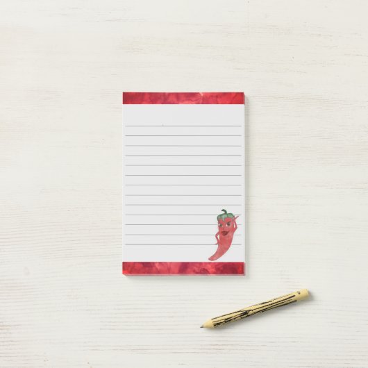 Niedliche Rot-Pfeffer-Aquarellmalerei Liniert Post-it Klebezettel (Auf Schreibtisch)