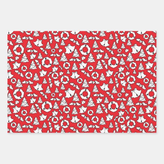 Niedliche Rot-Schwarz-Weihnachtsbaumen Kränze Gloc Geschenkpapier Set (Vorderseite)