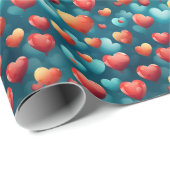 Niedliche Rot- und Blauer Herzblasen Geschenkpapier (Rolleneckpunkt)