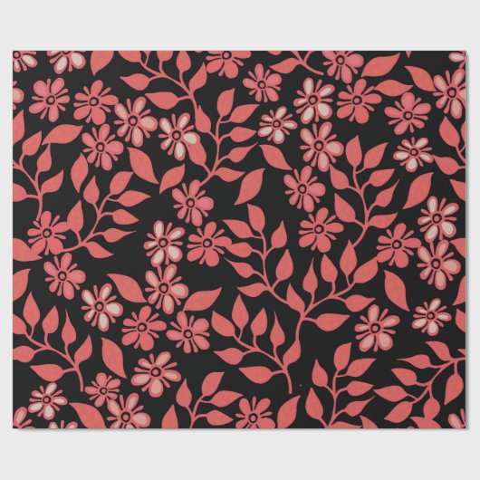 Niedliche Rot- und Rosa-Blume auf schwarzem Hinter Geschenkpapier (Flach)