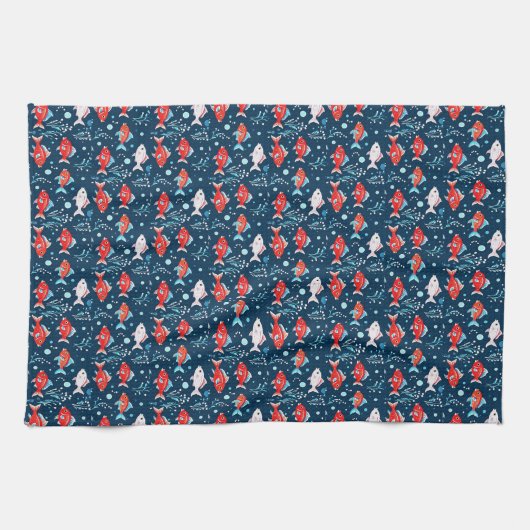 Niedliche Rot- und Weißfische Geschirrtuch (Horizontal)