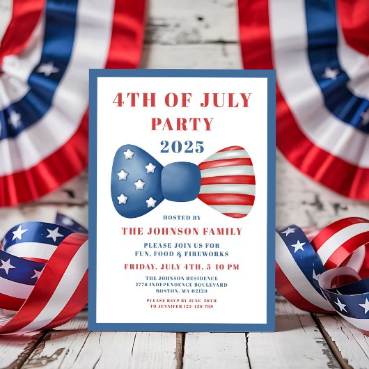 Niedliche Rot-, Weiß- und Blautöne am 4. Juli Einladung