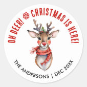 Niedliche Rot-Weiß-Weihnachtsbaum Rudolph Rentier Runder Aufkleber (Vorderseite)