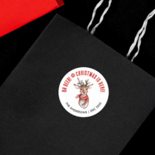 Niedliche Rot-Weiß-Weihnachtsbaum Rudolph Rentier Runder Aufkleber