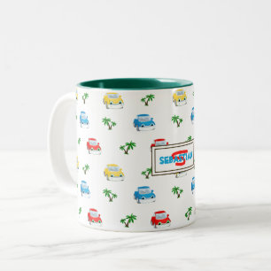 Niedliche rote, blaue und gelbe Autos Kinder Carto Zweifarbige Tasse