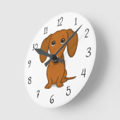 Niedliche Rote Dackel | Funny Cartoon Dackel Hund Runde Wanduhr (Winkel)