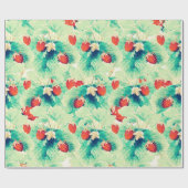 Niedliche Rote Erdbeeren & Blattfarbe Geschenkpapier (Flach)
