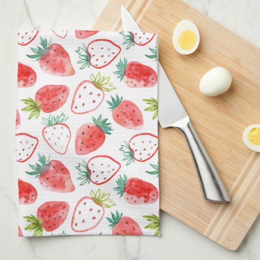 Niedliche Rote Erdbeeren Grüne Blätter Geschirrtuch (Viertel Falte)