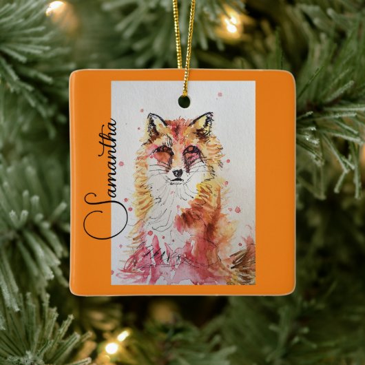 Niedliche Rote Fox Aquarellfarbe Tasse Orange Keramikornament (Baum)