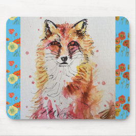 Niedliche Rote Fox Aquarellmalerei Maus Mat Blumen Mousepad