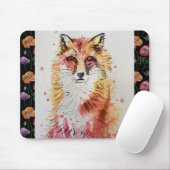 Niedliche Rote Fox Aquarellmalerei Maus Mat Blumen Mousepad (Mit Mouse)