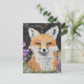 Niedliche Rote Fox-violette Blüten Mischmedien Postkarte (Stehend Vorderseite)