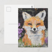 Niedliche Rote Fox-violette Blüten Mischmedien Postkarte (Vorne/Hinten)