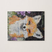 Niedliche Rote Fox-violette Blüten Mischmedien Puzzle (Horizontal)