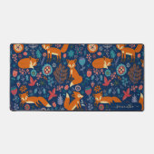 Niedliche rote Füchse und Retro-Blume Schreibtischunterlage (Vorderseite)