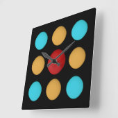 NIEDLICHE rote gelbe blaue Punkte Quadratische Wanduhr (Winkel)