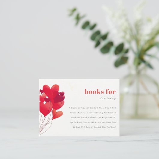 Niedliche Rote Herzblasen Bücher für Kinderdusche Begleitkarte (Stehend Vorderseite)