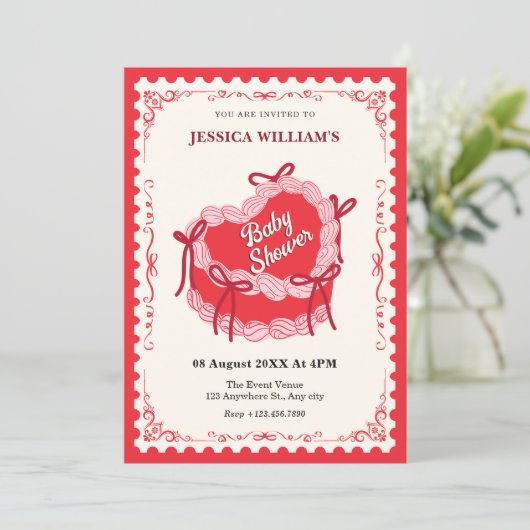 Niedliche Rote Herzklopfen Baby-Dusche Einladung (Stehend Vorderseite)