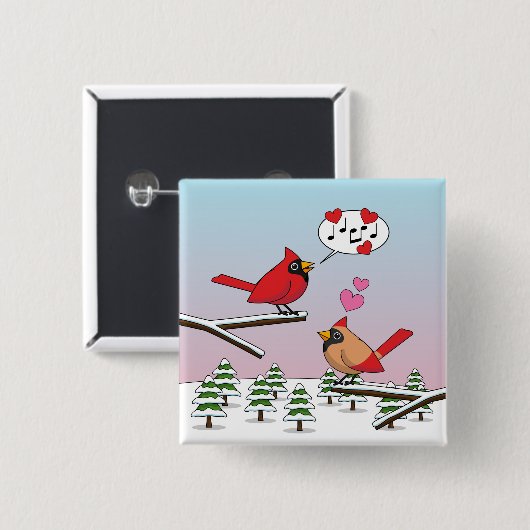 Niedliche Rote Kardinal Liebe Winterlandschaft Button (Vorne & Hinten)