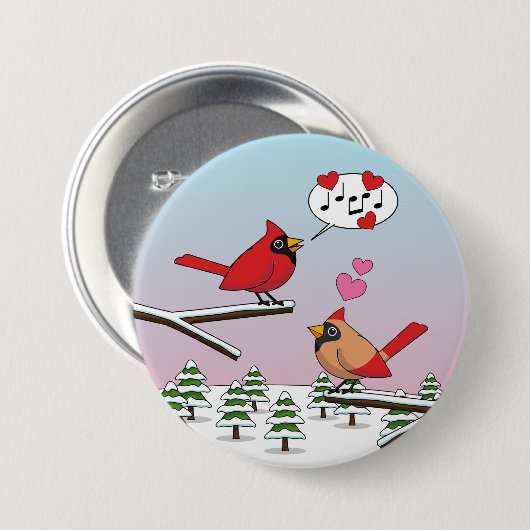Niedliche Rote Kardinal Liebe Winterlandschaft Button (Vorne & Hinten)