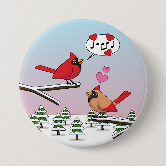 Niedliche Rote Kardinal Liebe Winterlandschaft Button (Vorderseite)