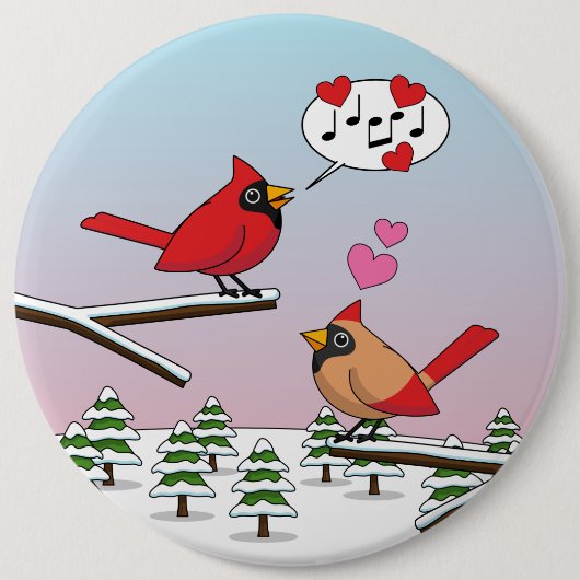 Niedliche Rote Kardinal Liebe Winterlandschaft Button (Vorderseite)