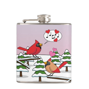 Niedliche Rote Kardinal Liebe Winterlandschaft Flachmann