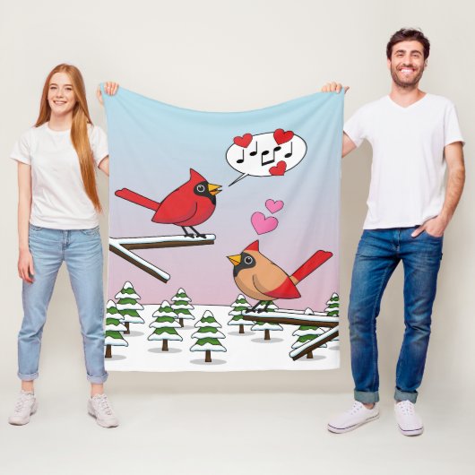 Niedliche Rote Kardinal Liebe Winterlandschaft Fleecedecke (Beispiel)