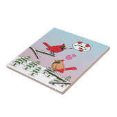 Niedliche Rote Kardinal Liebe Winterlandschaft Fliese (Seite)