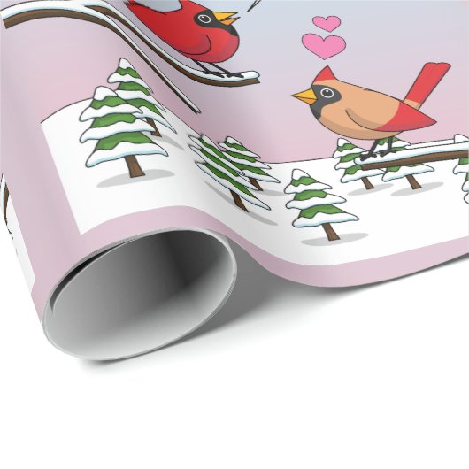 Niedliche Rote Kardinal Liebe Winterlandschaft Geschenkpapier (Rolleneckpunkt)