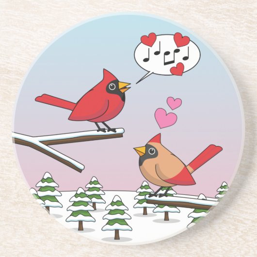 Niedliche Rote Kardinal Liebe Winterlandschaft Getränkeuntersetzer (Vorne)