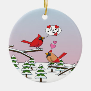 Niedliche Rote Kardinal Liebe Winterlandschaft Keramik Ornament