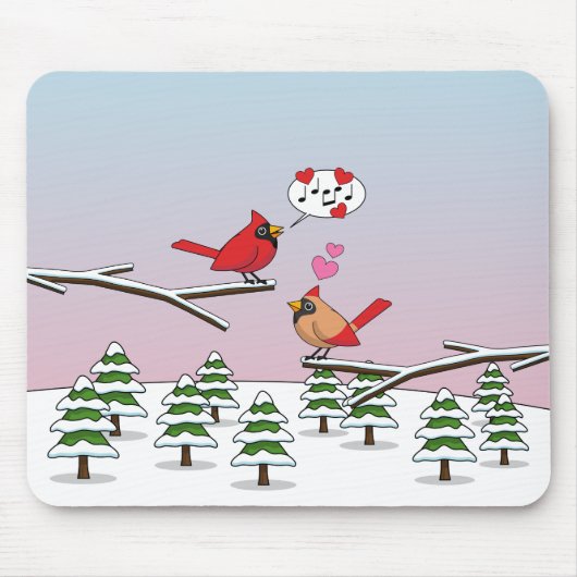 Niedliche Rote Kardinal Liebe Winterlandschaft Mousepad (Vorne)