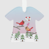 Niedliche Rote Kardinal Liebe Winterlandschaft Ornament (Rückseite)