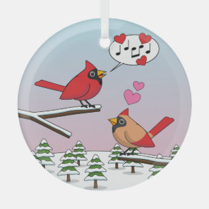 Niedliche Rote Kardinal Liebe Winterlandschaft Ornament Aus Glas
