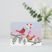 Niedliche Rote Kardinal Liebe Winterlandschaft Postkarte (Stehend Vorderseite)