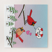 Niedliche Rote Kardinal Liebe Winterlandschaft Puzzle (Horizontal)