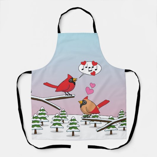 Niedliche Rote Kardinal Liebe Winterlandschaft Schürze (Vorderseite)