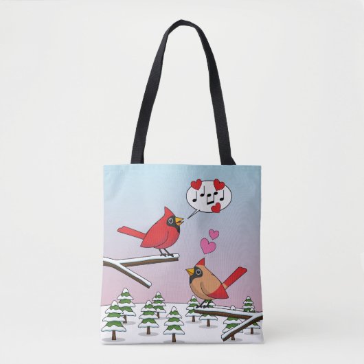 Niedliche Rote Kardinal Liebe Winterlandschaft Tasche (Vorderseite)