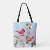 Niedliche Rote Kardinal Liebe Winterlandschaft Tasche (Rückseite)