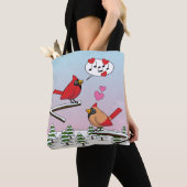 Niedliche Rote Kardinal Liebe Winterlandschaft Tasche (Von Nahem)