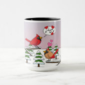 Niedliche Rote Kardinal Liebe Winterlandschaft Tasse (Zentrum)