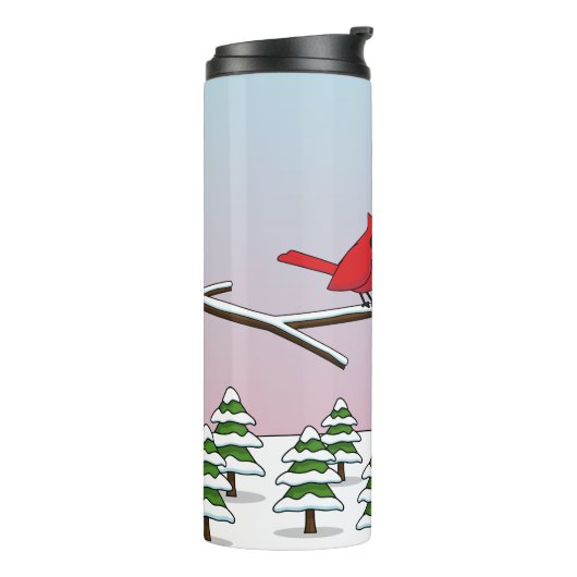 Niedliche Rote Kardinal Liebe Winterlandschaft Thermosbecher (Nach links gedreht)