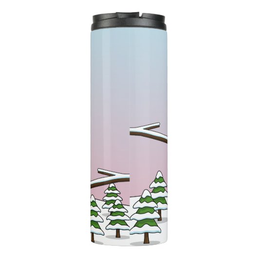 Niedliche Rote Kardinal Liebe Winterlandschaft Thermosbecher (Rückseite)