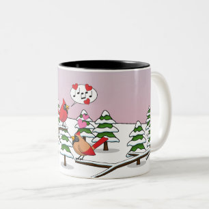 Niedliche Rote Kardinal Liebe Winterlandschaft Zweifarbige Tasse