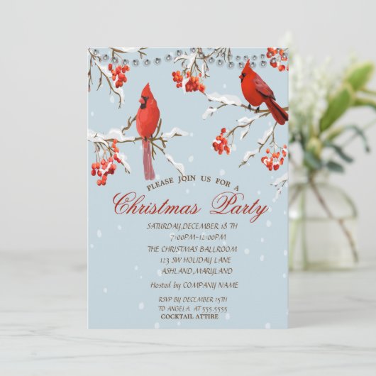Niedliche Rote Kardinal Schneeflocken Einladung (Stehend Vorderseite)